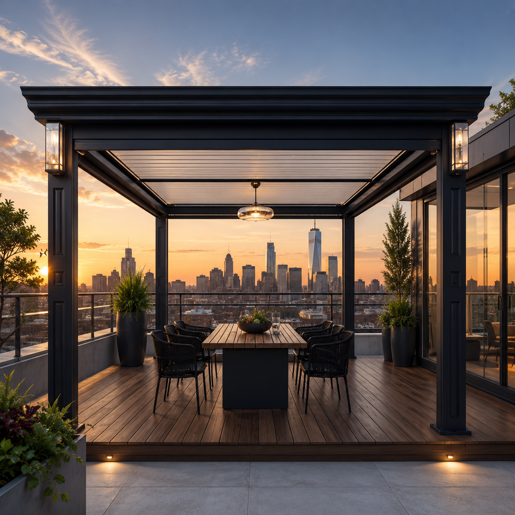 High Quality Motorized Aluminum Gazebo featuring One-Touch Retractable Roof for Chess and Card Room Entertainment