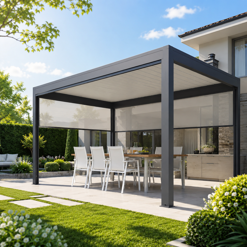 OEM Motorized Louver Aluminum Pergola and Outdoor Gazebo for Villa Outside (3x3 3x4 4x4 3x6 4x6 6x3 6x4m)
