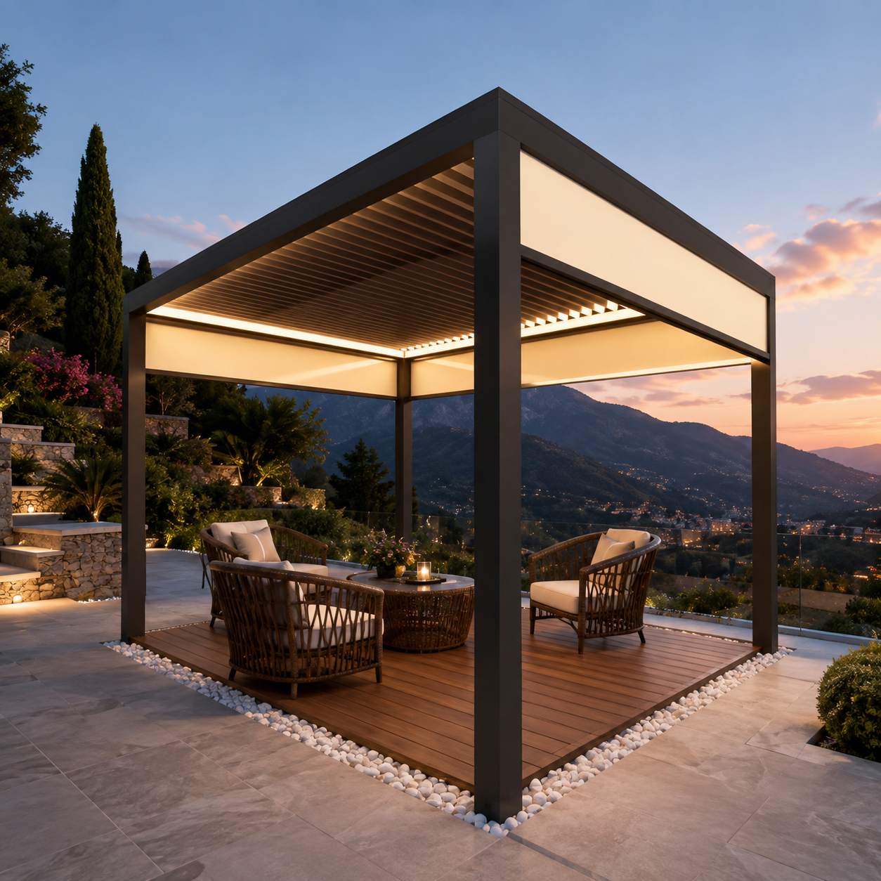 OEM Motorized Louver Aluminum Pergola and Outdoor Gazebo for Villa Outside (3x3 3x4 4x4 3x6 4x6 6x3 6x4m)