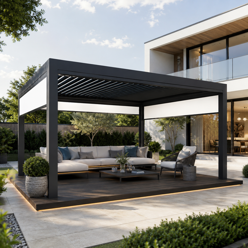 Hard Top 10x10 Aluminum Motorized Gazebo with Nature Pressure Treated Wood Outdoor Rectangle Screened Roof Garden Pergola
