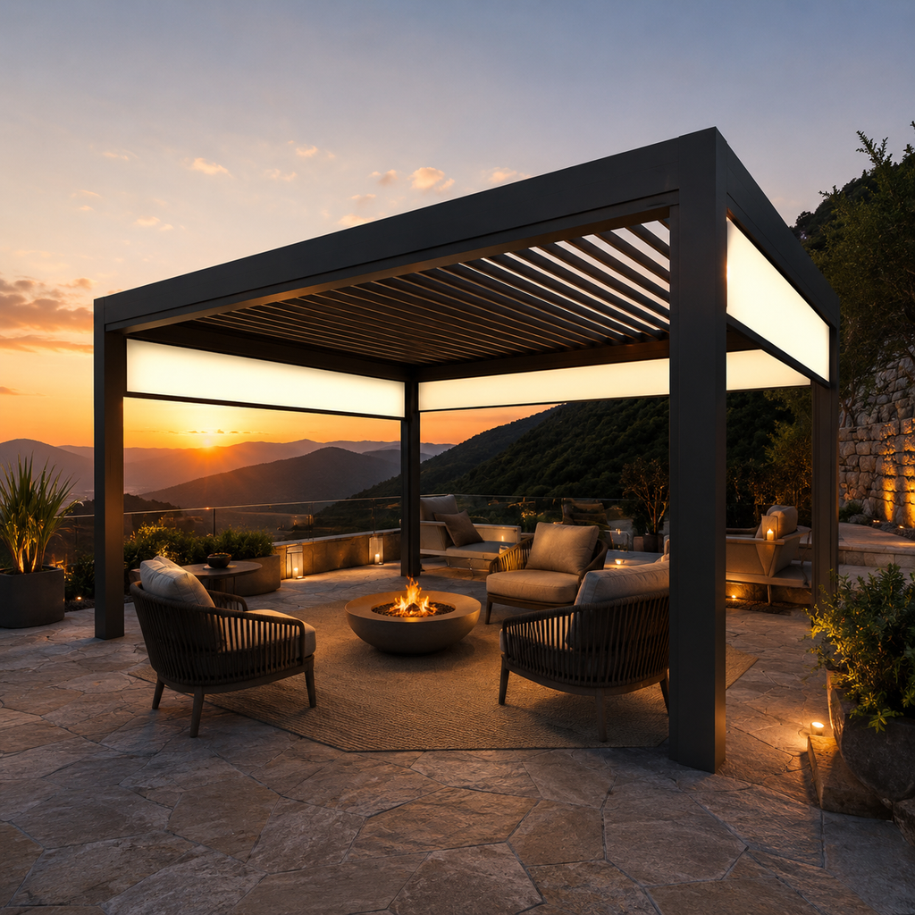Hard Top 10x10 Aluminum Motorized Gazebo with Nature Pressure Treated Wood Outdoor Rectangle Screened Roof Garden Pergola