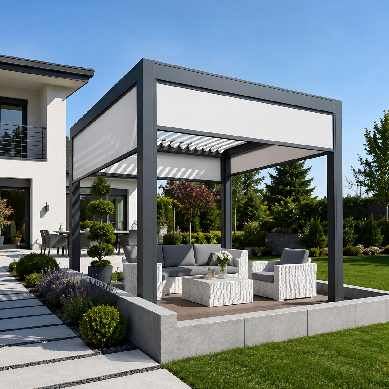 Luxury Rainproof Automatic Gazebo: Modern Bioclimatic Motorized Aluminum Pergola Pavilion for Balcony