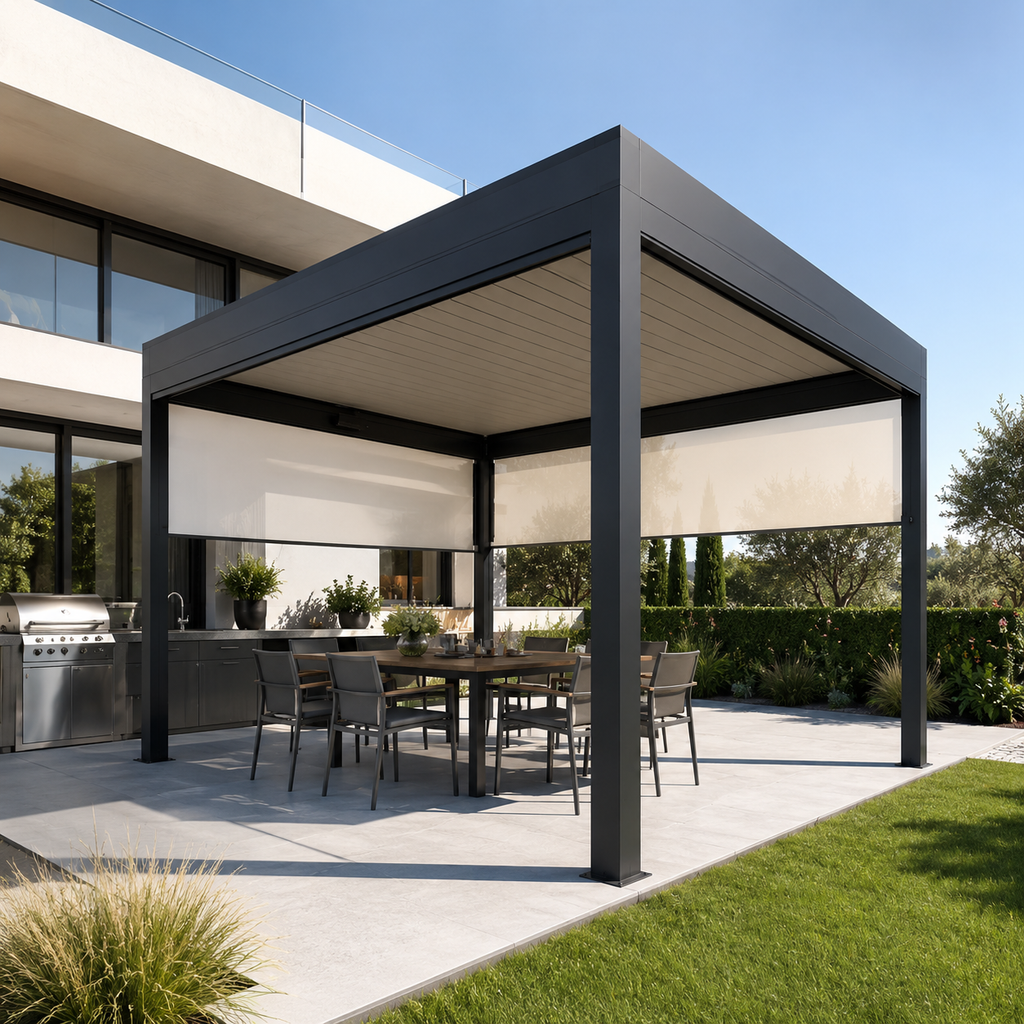 Luxury Rainproof Automatic Gazebo: Modern Bioclimatic Motorized Aluminum Pergola Pavilion for Balcony