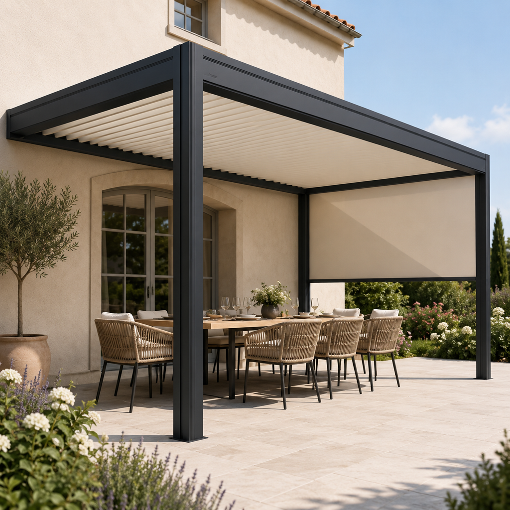 Luxury Rainproof Automatic Gazebo: Modern Bioclimatic Motorized Aluminum Pergola Pavilion for Balcony