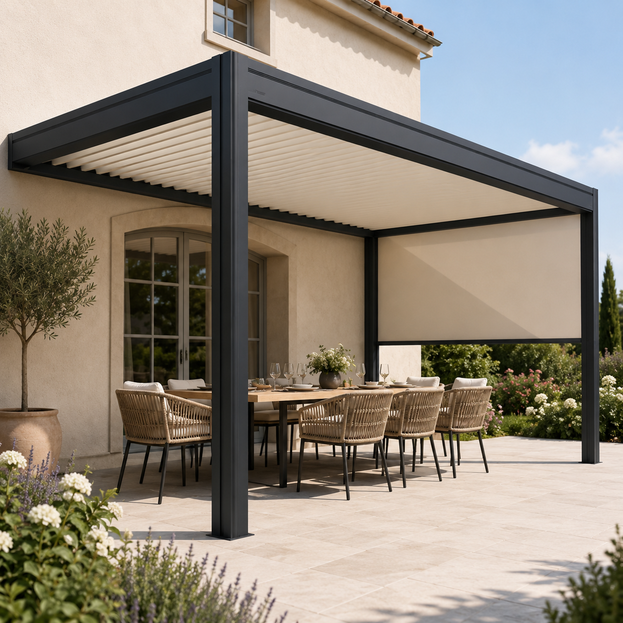Luxury Rainproof Automatic Gazebo: Modern Bioclimatic Motorized Aluminum Pergola Pavilion for Balcony