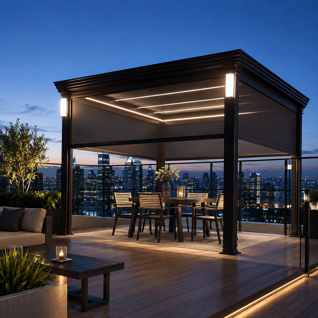 Luxury Rainproof Automatic Gazebo: Modern Bioclimatic Motorized Aluminum Pergola Pavilion for Balcony
